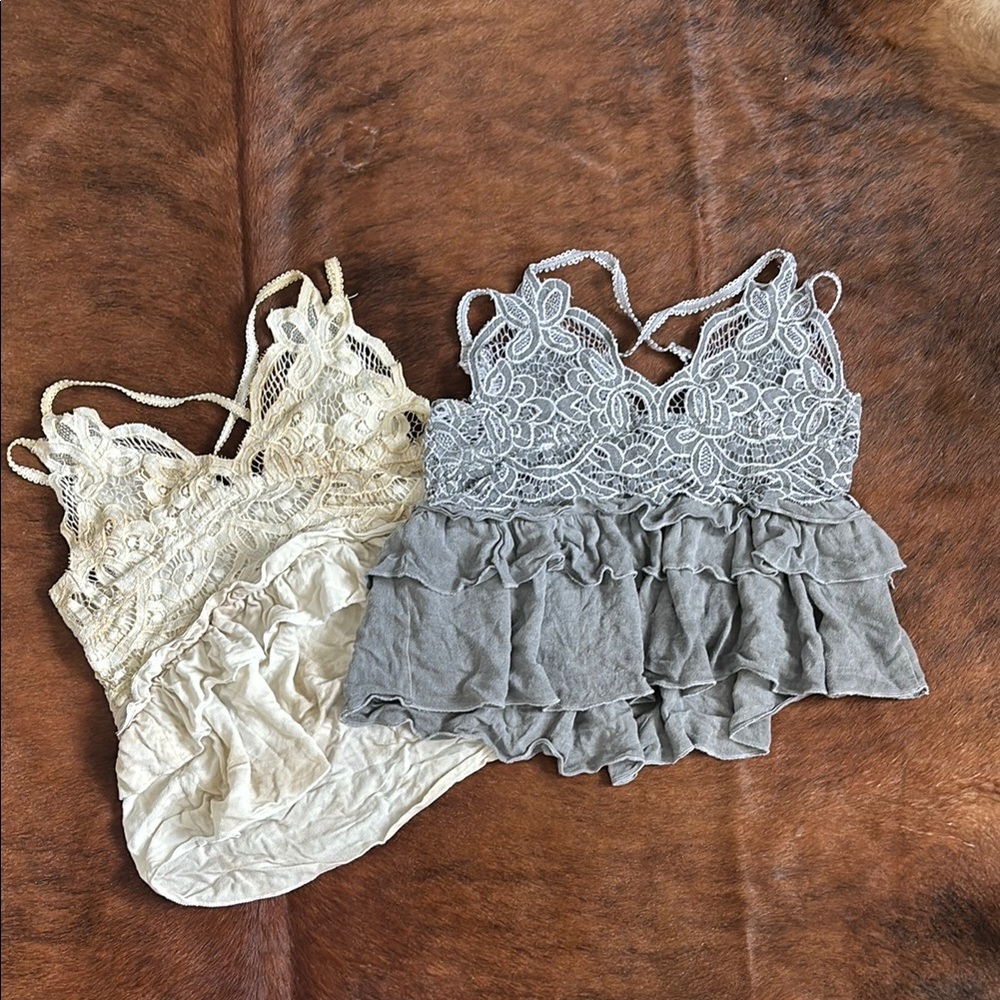 Lace Bralette Top in Cream and Gray